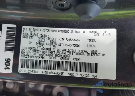 2019 Toyota Tacoma Sr V6 z USA, uszkodzony, nr VIN 3TMCZ5AN3KM224986